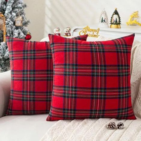 Housses de Coussin Noël 40x40cm - Rouge Tartan Ecossaise Taies d'oreiller à Carreaux Décoratives Plaid Douces - 2PCS (1/5)