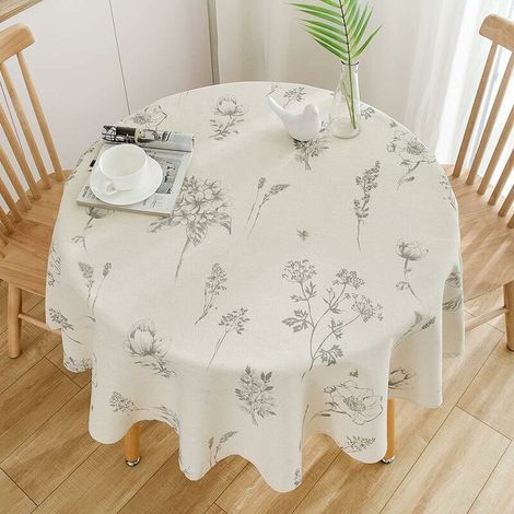 Round Beige Printed Tablecloth 150cm, Small Round Tablecloth, Round Table Linen, Round Cotton and Linen Tablecloth, Round Tablecloth used for Dining Table, Living Room, Picnic (1/5)