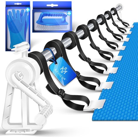 KESSER® Pool Roller Premium Sistema de rodillos 1 05m - 6 15 m para lona solar dispositivo móvil de rodillos para lona y cubierta de piscina incl. correas plata / blanco
