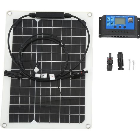 Chargeur solaire 30W 18V pour batterie de voiture, panneau solaire en silicium monocristallin avec contrôleur, kit idéal pour yacht, bateau et extérieur (1/5)
