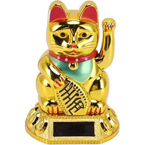 Bras porte-bonheur en forme de chat chinois doré ondulant - Statue de chat porte-bonheur Maneki Neko - Décorations chinoises solaires pour la maison, la fenêtre, la voiture (1/5)