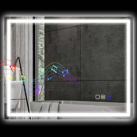 Miroir mural LED Bluetooth 100x80 cm, 3 couleurs, luminosité réglable, mémoire, antibuée, tactile, orientation horizontale/verticale (1/5)