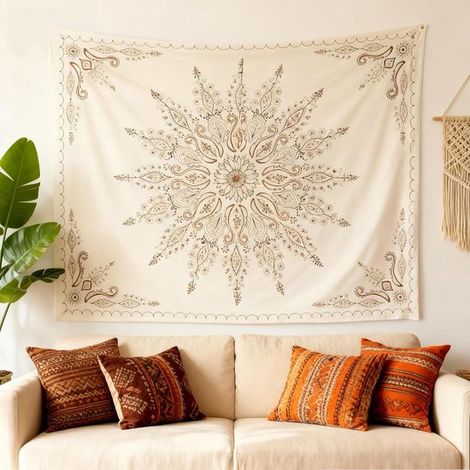 Tapiz de pared Mandala，152 x 130 cm，tapiz de pared estilo boho para sala de estar，tela mandala para decoración de pared，tela estilo boho (1/5)