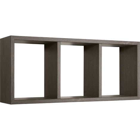 Mensola Rettangolare 3 Scomparti da Parete 70x30x15.5 cm in Fibra di Legno Tristano Rovere Scuro (1/5)