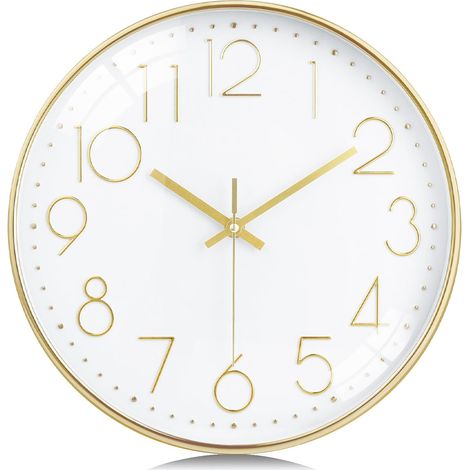 (30cm) Horloge Murale Or Moderne Silencieuse, Chiffres 3D Pendules Murales Facile à Lire, sans Tic-tac Déco pour Cuisine Salon Chambre Bureau (1/4)