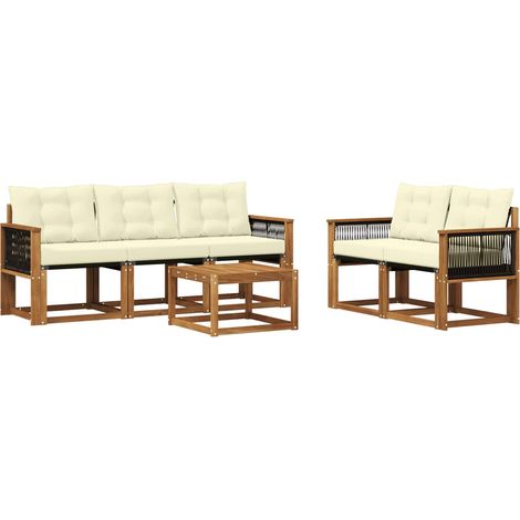 Conjunto de sofás de exterior con cojín 6 pcs Natural y Crema vidaXL