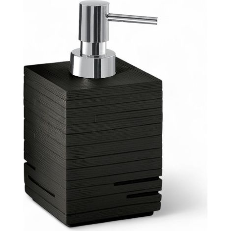 Dosatore per sapone liquido nero in resina 8x8 cm arredo bagno moderno Linea Dark (1/3)