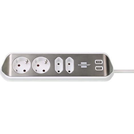 Brennenstuhl – Multiprise 1153590420 4 prises AC – 2 prises USB 3,1 A max – Câble 2 m – Protection IP20 – Design moderne acier inoxydable (1/5)