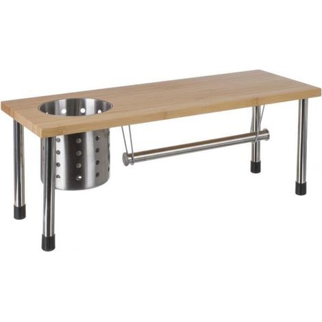 Etagère de cuisine 3 en 1 en bambou avec porte ustensiles et essuie-tout (1/4)