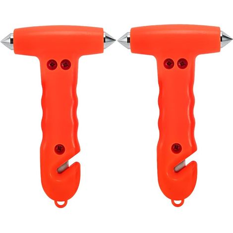 Lot de 2 marteaux de sécurité pour voiture, marteau d'évacuation d'urgence avec brise-vitre et coupe-ceinture de sécurité, outil d'évacuation d'urgence rouge vif pour les accidents de voiture (1/5)