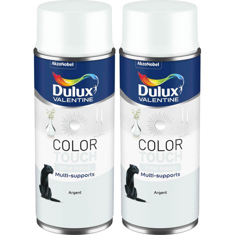 Lot de 2 - Peinture aérosol Color Touch Multi-Supports - Effet Metallisé Argent 400 ml - Dulux Valentine