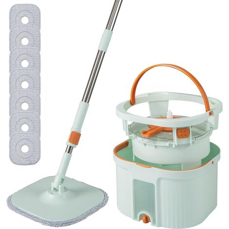 1 Ensemble Balai Serpillière, Seau double compartiment, Tête rotative 360°, Microfibre, Sol carrelage parquet (1/5)