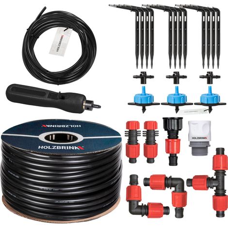 HOLZBRINK Start Set Gewächshaus Bewässerung Bewässerungssystem inkl. 20 m LDPE Verlegerohr 16 mm, 3x Tropfer 8l/h, HTB-10-B-20