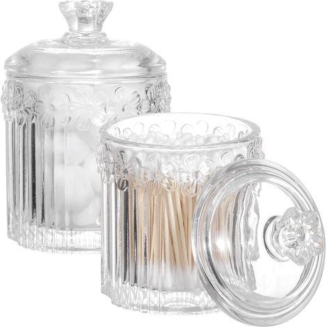 Bocal En Verre Avec Couvercle - Bocal Apothicaire Pour Cotons-Tiges Et Petits Objets - Hauteur 12,5 cm - Lot De 2 (1/5)