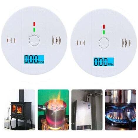 2 Stück Kohlenmonoxid-Alarmmelder, CO-Alarmmelder mit Digitalanzeige, für 85 dB akustischen Alarm zu Hause, Büro (Batterie nicht enthalten)