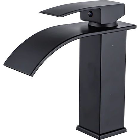 Black Waterfall Bathroom Faucet, Waterfall Sink Mixer Tap, Brass Waterfall Sink Faucet with Cold & Hot Water Available (1/5)