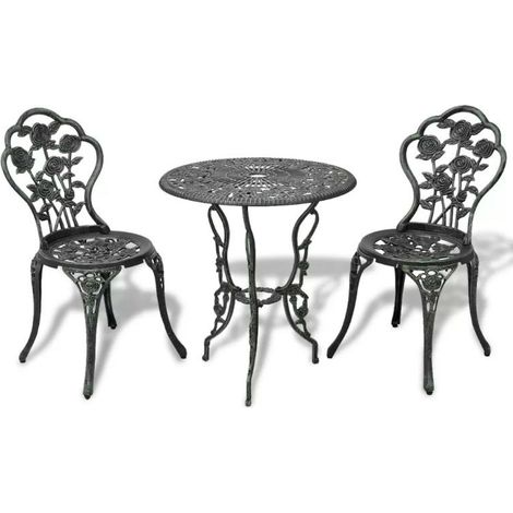 Table ronde et 2 chaises de jardin métal coulé vert Bridge (1/5)
