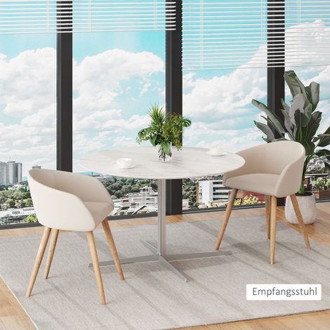Jeu de 2 chaises rembourrées design scandinave, pieds en bois, coussins anti-glisse, 150 kg, beige (1/5)