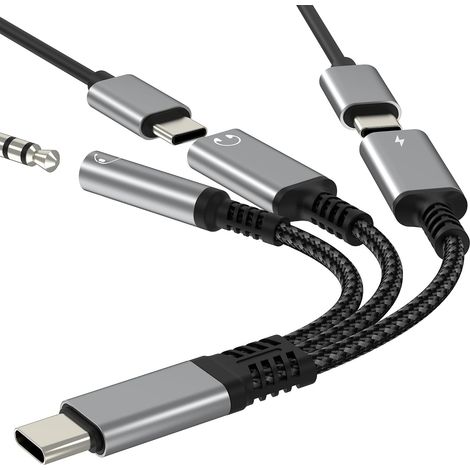 Adaptateur USB C vers Jack pour iPhone 17 16 15 Pro Max Cable Prise Chargeur Double pour Apple Audio 3.5mm Câble Casque Auxiliaire Adapter Ecouteur Charge Compatible avec Samsung Galaxy S26 pour iPad (1/5)