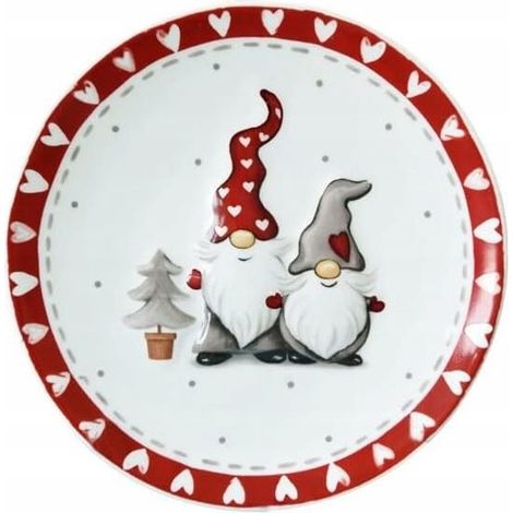 Plato de postre navideño decorativo rojo y blanco, poco profundo, para pastel pequeño (1/4)