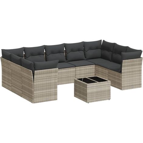 Maison Exclusive - Set Divano Giardino 10 pz con Cuscini Grigio Chiaro Polyrattan (1/3)