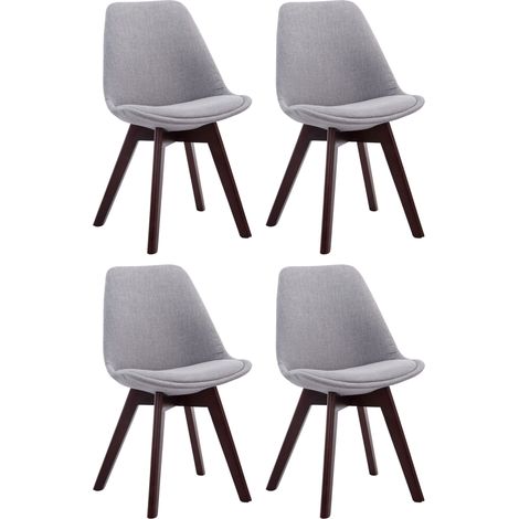 Lot de 4 chaises de salle à manger design scandinave en tissu gris et piètement à 4 pieds en bois foncé 100008562