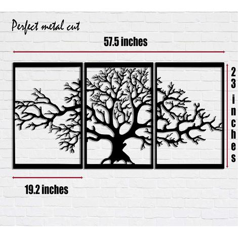 Tree of Life Metal Tree Wall Decor Metal Family Tree Wall Art Decor 3D Metal Sculpture Metal Wall Decor for Home Office Bedroom Living Room Outdoor Decoration Large 3 Piece (1/3)