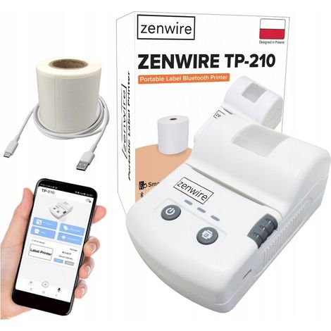 Stampante mini per etichette termica portatile Zenwire TP-210 con Bluetooth e USB-C, dotata di batteria integrata da 1500 mAh. (1/5)