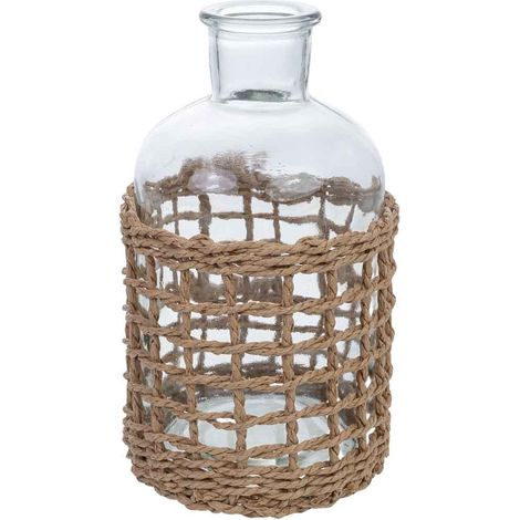 Portavelas de vidrio forrado de fibras naturales marrón D4/8x16h cm (1/5)