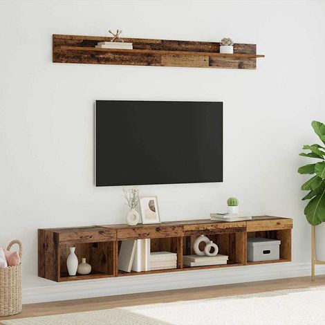 vidaXL  TV Wall Cabinet Set  with LED 5 pcs Old Wood Engineered Wood
