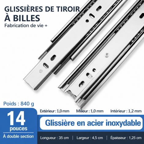 Glissières de tiroir télescopiques 3 sections en acier inoxydable extra-épais 35 cm (14 pouces) acier inoxydable 14 35cm 35 × 1 × 1 cm 782 g – Livraison gratuite