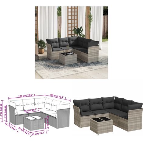 vidaXL Salon de jardin 6 pcs avec coussins gris clair résine tressée (1/3)