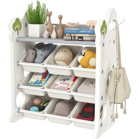 Kinderregal mit 9 Fächern für Spielzeug und Bücher, Kinderzimmer, Kunststoff, cremeweiß