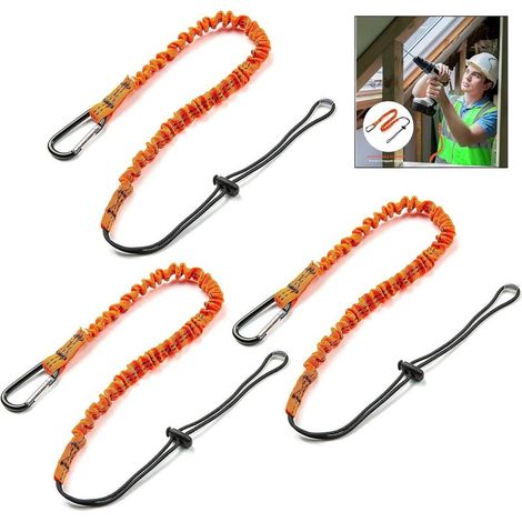 Lanière à Outils - Cordon Élastique Rétractable avec Mousqueton - Pour Sécurité Anti-chute sur Chantier ou en Extérieur - 3 Pièces (1/5)