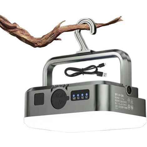 Lampada da campeggio con batteria integrata da 4000 mAh ricaricabile, sensore di movimento, 1000 lumen, gancio magnetico, ideale per viaggi e situazioni di emergenza. (1/5)