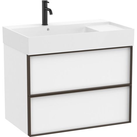 Pack meuble unik "INSPIRA" 800 - 2 tiroirs + lavabo plan en fineceramic - Blanc Mat - Roca (1/2)