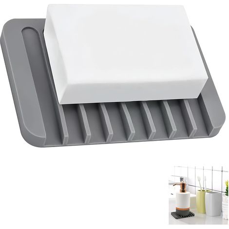 Portasapone in silicone morbido, pratico per bagno e cucina, design antiscivolo con drenaggio naturale, ideale per sapone, spugne e piccoli oggetti (grigio) (1/5)