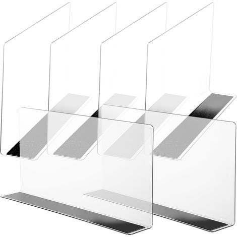 Lot de 6 séparateurs d'étagères avec aimant en acrylique - Séparateur de tiroir transparent - Pour supermarché, bibliothèque, bureau, cuisine, armoire (1/5)