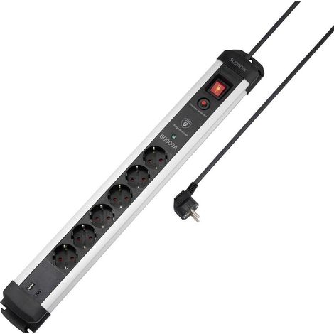 Sygonix SY-6805674 Multipresa con protezione da sovratensioni 6 scomparti Nero, Silver, Schuko 1 pz. (1/5)