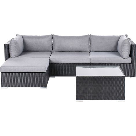 Garten Ecksofa mit Tisch 4-Sitzer SANO rechtsseitig Schwarz Polyrattan (1/5)