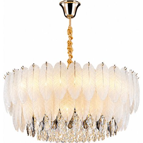 Élégante suspension LED plume Ø60 cm, design cristal, 3 couleurs de lumière, dimmable, lampe moderne pour chambre