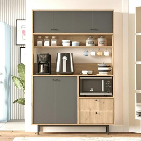 Buffet cuisine niche micro-ondes décor gris L 120 cm JENA (1/5)