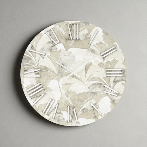 Orologio rotondo D40 cm in legno rivestito con parato e dettagli Argento JOSE (1/3)