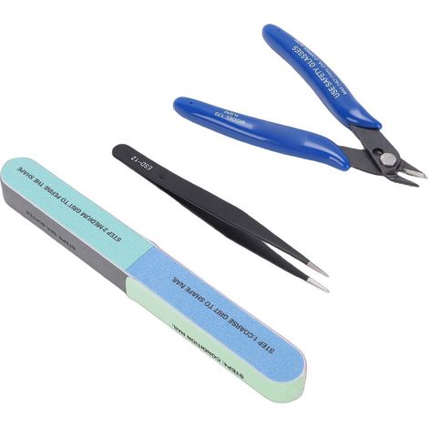 Kit d'outils Gunpla pour maquettes, comprenant pinces, brucelles et bâtonnet de ponçage 7 faces, idéal pour le modélisme, le bricolage et l'impression 3D. Ensemble de 3 pièces. (1/4)