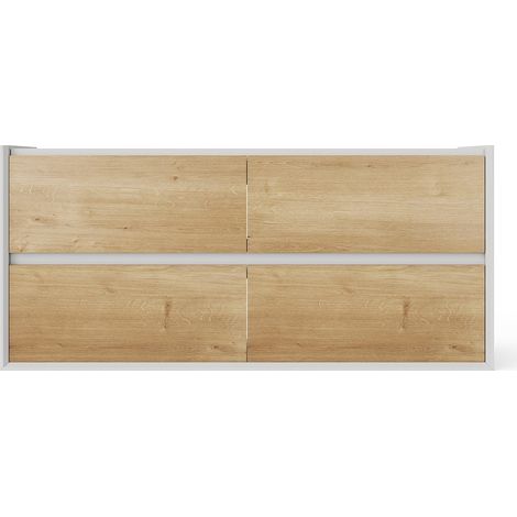 Meuble sous vasque suspendu - Coloris naturel clair et blanc - 120 cm - LANNICK (1/3)
