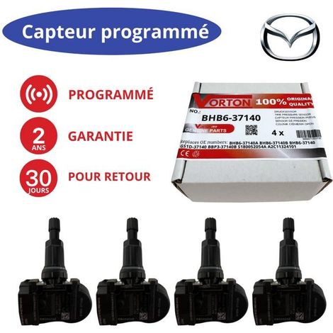 Sensor de presión de neumáticos TPMS preprogramado 433MHz negro - kit de 4 para Mazda 5 MK2, CX-5, CX-7, CX-9, MX-5 (1/5)