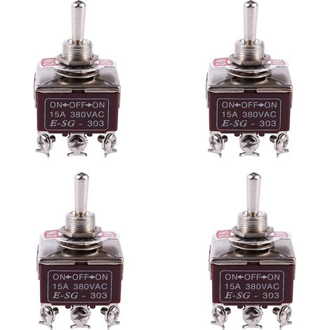 Interrupteur à bascule 3 positions marche/arrêt/marche, 9 bornes à vis, 250 V CA, 15 A (1/4)