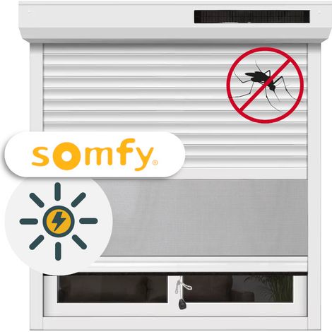 Volet roulant solaire avec moustiquaire intégrée – Motorisation Somfy RS100 – Aluminium – Dimensions H110xL100 – Blanc RAL 9016 – Ici Store
