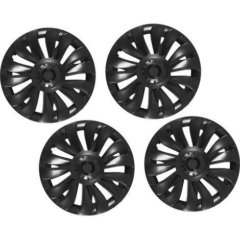 4 Radkappen im 19-Zoll-Spiral-Design mit 14 Speichen, Ersatz für Tesla Model Y (2020–2023), glänzend schwarz (1/5)