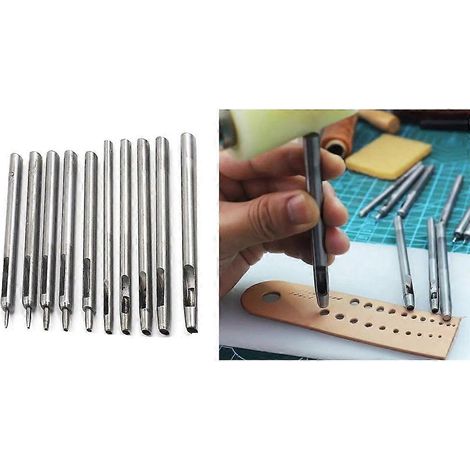 Ensemble de 10 emporte-pièces pour cuir, outil de coupe pour trous creux en acier de 0,5 mm à 5 mm (1/4)
